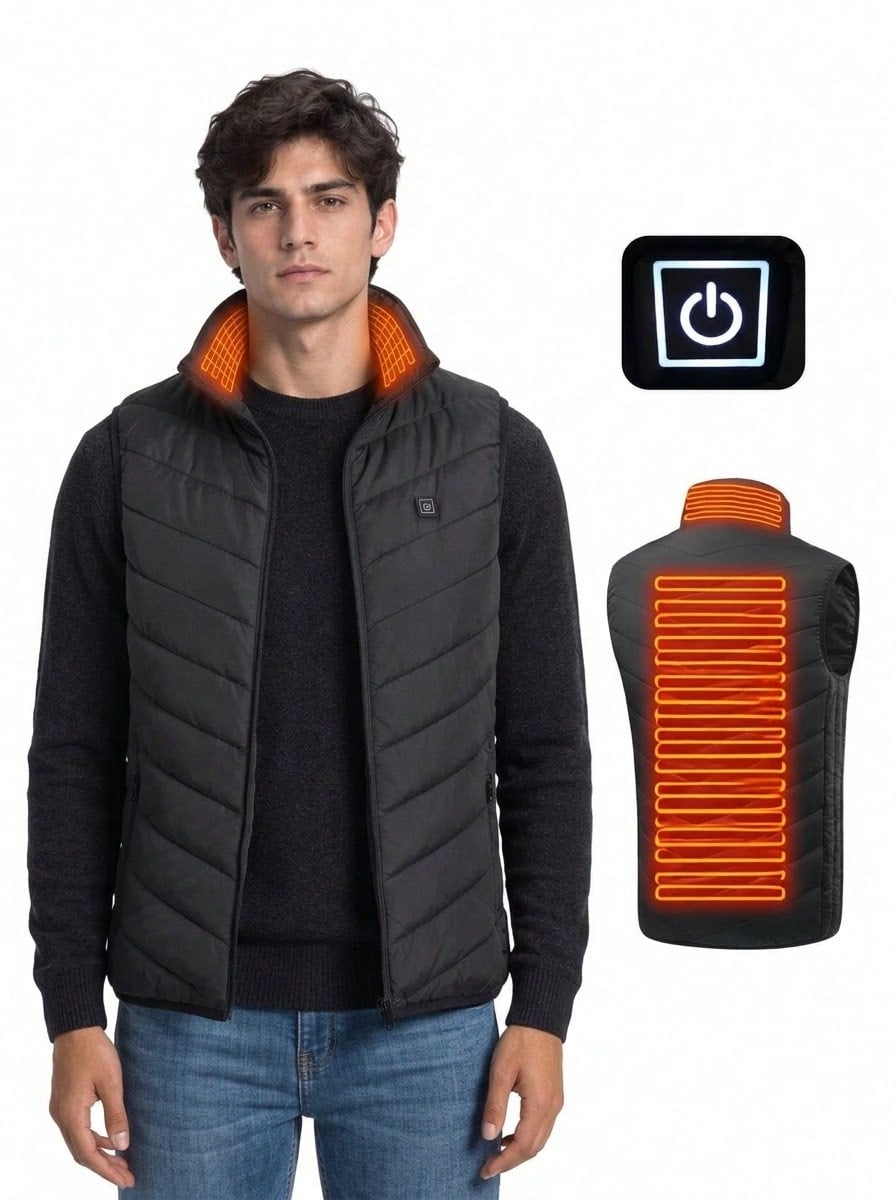CAMEL CROWN Unisex USB Heated Vest 3 Heating Zones Adjustable Temperature Thermal Sleeveless Waistcoat Outdoor Warm Heating Vest Power Bank Not Included