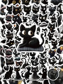 56Pcs Cartoon Black Cat Stickers, Dark Cute Cartoon Style, Including Black Cats, Pumpkins, Brooms, Magic Hats, Potion Elements, For Journal Collage, Water Bottle, Luggage, Skateboard, Tablet, Notebook, Storage Box, DIY Craft Decoration - Multicolor - View 4