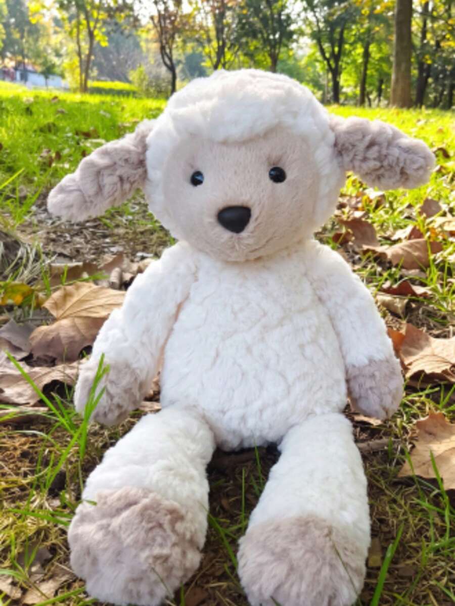 Soft Plush Stuffed Lamb Toy, Fluffy Curly Wool Sheep Figure, Simple Neutral Style, Adorable Kids Toy, Cozy Sofa & Nursery Display Decor, Wonderful Gift For Newborn, Birthday, Easter And Holiday
