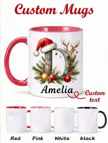 Set Of 1, 2, Or 4 Personalized Christmas Mugs With Name Or Initials – Coffee Mug For Coffee, Tea & Hot Chocolate – Christmas Gift For Family, Friends, Colleagues & Couples – Custom Mug For Everyday Use & Christmas - Multicolor (Christmas) - View 2