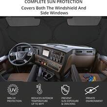 Windshield Sun Shade For Semi Truck Windshield | Large Coverage Foldable Front Window Sunshade | Heavy Duty UV & Heat Reflective Privacy Rest Truck Sunshade Curtain Father's Day Gift - A - View 5