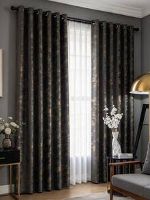 1PC Grommet Top Atmospheric Nordic Minimalist Black Hot Stamping Blackout Curtains - Grey - View 5