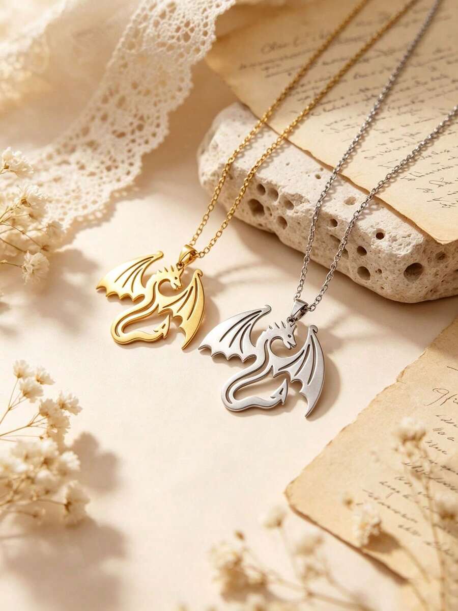 1 dây chuyền mặt rồng động vật tinh xảo, trang sức thép không gỉ, dây xích hình chữ O thanh mảnh, phụ kiện unisex đa năng, phù hợp đi làm hàng ngày, du lịch, có thể làm quà tặng Giáng Sinh - Nhiều màu - Xem 1