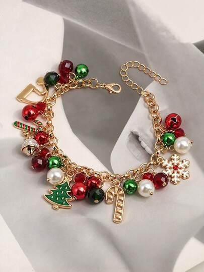 1pc Christmas Pearl Bell Crystal Ball Snowflake Tree Pendant Bracelet