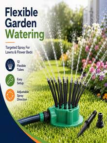 360° Automatic Multi-Head Garden Sprinkler, Plastic Material, No Power Required, Includes Multiple Components, Gardening Irrigation Tool - A - View 3