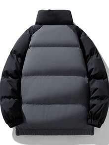 Men's Colorblock Thick Warm Jacket, Casual Loose Fit Padded Coat, Versatile For Autumn/Winter Commuting And Outdoor Wear - Black - View 3