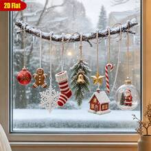 1pc Christmas Tree Branch Hanging Ornament Static Window Sticker, Glue-Free Reusable Glass Holiday Atmosphere Decorative Sticker - Multicolor - View 6