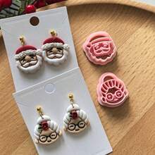 Santa Claus Head Polymer Clay Cutter, Cartoon Santa Face Clay Cutter, DIY Handmade Earring Pendant Brooch Making Tool, Compatible With Polymer Clay, 3D Printed, Clean Cut, Handmade Jewelry Floral DIY Craft Accessories, - Santa Claus - View 2