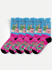 Cool 360° Printed Men's Socks - Streetwear Socks,Candy Cane,Gingerbread Man,Christmas,Colorful,Funny Socks, Fit Daily, Holiday & Party Occasions - Blue - View 4