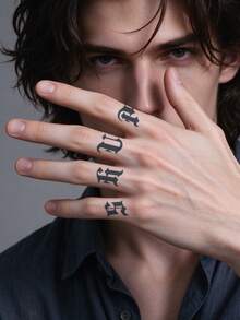 1Pc Men Tattoo Fake Y2K Temporary Tattoos Letter Semi Permanent Waterproof Sweatproof Last For 1-2 Weeks Anti-Friction Non-Reflective Black For Woman And Men Tattoo Stickers For Arm, Chest, Leg, Abdomen, Waist, Finger, Neck, Spine, Modernist - HC - View 3