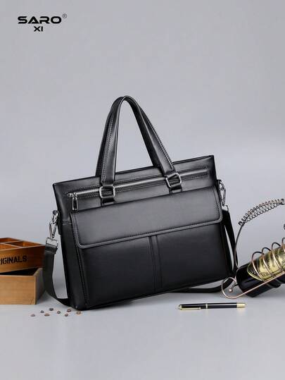 saroxi 1pc Men's Business Handbag Casual Shoulder Bag Fashion Crossbody Bag Versatile Premium Outdoor New Travel Storage Multi-Function Large Capacity Gift Bag For Friends PU