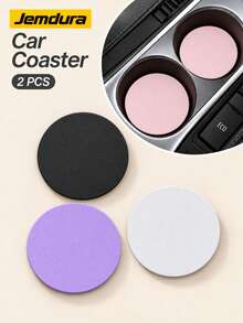 Jemdura Solid Color Car Cup Holder Coasters (2pcs) – Made Of PU Material; Non-Slip And Stain-Resistant; 2.75 Inch Diameter. Perfect Car Accessory – Especially For Women – Also An Ideal Choice For Drivers Who Enjoy Drinking Water Or Coffee On The Go. - Solid Color Car Cup Holder - View 1