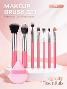 8Pcs Pink Makeup Brush Set,Professional Face&Eye Makeup Tools For Powder Blush Foundation Eyeshadow,Beginner Friendly Cosmetic Brushes Kit For Daily Makeup Application - Pink - View 9