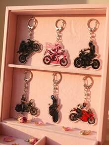 6pcs Cool Motorcycle Riders & Superbike Aesthetic Acrylic Keychains, Black Street Bike Rider, Cruiser Motorcycle Rider, Rear-View Sport Bike Rider And Red Racing Bike Rider Asymmetrical Pattern Pendants, Backpack And Car Key Accessories, Gifts For Motorcycle Enthusiasts And Riding Friends - Multicolor - View 3