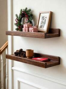 2pcs Solid Wood Floating Wall Shelves, Nordic Style L-Shaped Anti-Drop Wall-Mounted Storage Racks, Bedroom Living Room Kitchen Decorative Display Shelves, Photo Book Spice Storage Racks - Multicolor - View 8