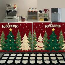 1pc Christmas Series Welcome Christmas Tree Pattern Printed Polyester Short Velvet Table Skirt, Kitchen Cabinet Cover Curtain, Easy To Hang, Ideal For Home Decor, Suitable For Kitchen Cabinets, Laundry Cabinets, Storage Cabinets, Etc., Can Be Used As Window Short Curtain Valance - Multicolor - View 4