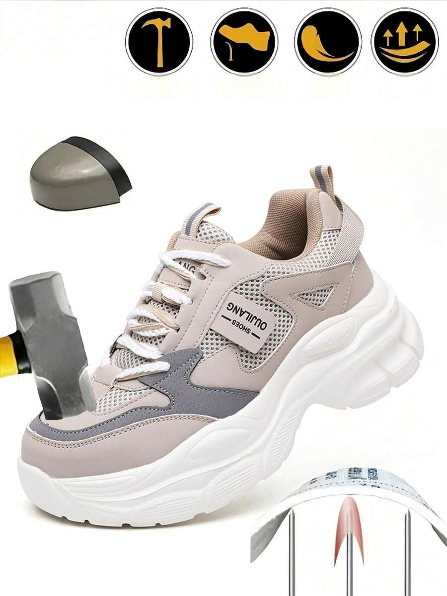 Fashion Women's Work Shoes Steel Toe Sports Outdoor Boots, Breathable Mesh Hiking Climbing Shoes, Essential For Industrial Construction Work, Unisex For Spring Summer Autumn Winter