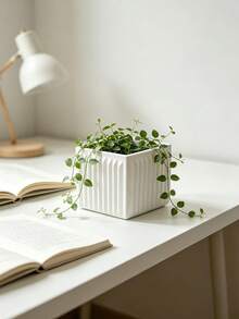 Minimalist 3D Vertical Ribbed Planter Decor, Square Silhouette With Vertical Cut Texture, Matte Delicate Finish, Suitable For Small Indoor Green Plants, Combines Planting And Decorative Functions - Multicolor - View 5