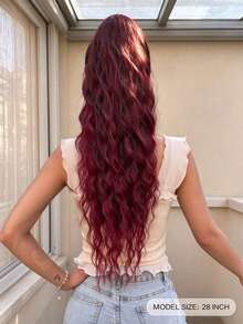 HEYPINK Claw-Shaped Ponytail Wig, Gradient Red, 28-Inch Water Wave Heat-Resistant Synthetic Fiber Ponytail Wig, Suitable For Women's Christmas, Halloween, Music Festival Parties And Daily Wear - Red Ombre - View 3