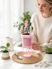 Small Pink Automatic Watering Planter, Suitable For Indoor Plants, Transparent Seedling Cup, Tissue Culture Acclimatization Kit - Multicolor - View 3