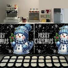 1件裝聖誕系列藍色格紋雪人黑底圖案印花聚酯纖維短絨桌裙，廚房櫥櫃簾，易於懸掛，理想家居裝飾選擇，適用於廚房櫥櫃、洗衣房櫥櫃、儲物櫃等，也可作為窗戶短簾使用 - 彩色 - 查看 4
