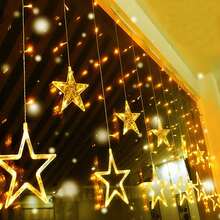 1pc LED Star Curtain String Lights, 8 Multi-Function Lighting Modes, Warm White LED Star Waterfall Lights, Christmas Decoration Lights, Suitable For Wedding, Birthday, Christmas, Valentine's Day, Party Decoration - Star - View 2