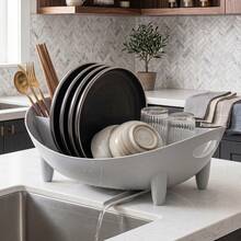 Plastic Countertop Dish Drying Rack With Drain Spout, Sink Side Utensil Drainer, Detachable Knife And Fork Storage Box, Large Capacity Bowl Plate Cup Kitchen Storage Rack, Kitchen Dish Drying Rack, Bowl And Plate Storage Rack, Drain Spout Bowl Rack, Countertop Utensil Storage Rack, Sink Side Draining Basket, Cup And Bowl Drying Rack - View 9