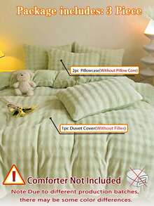 Minimalist Warm Bubble Fleece Crystal Velvet Skin-Friendly Soft Comfortable Duvet Cover 3 Pieces Set, Suitable For Bedroom, Guest Room - Pastel Green - View 8