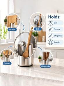 Multifunctional Stainless Steel Pot Lid Rack, Soup Ladle And Scraper Storage Rack, Easy To Clean Countertop Kitchen Utensil Organizer, Suitable For Home Kitchen And Restaurant Settings - Multicolor - View 7