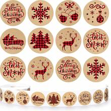 500pcs Vintage Kraft Paper Christmas Decoration Design (Reindeer, Snow, Gloves And More Patterns) Self-Adhesive Stickers, Paper Aesthetic Label Roll, Suitable For DIY Crafts, Scrapbooking, Journals, Small Business Gift Packaging Cards - one-size - View 4
