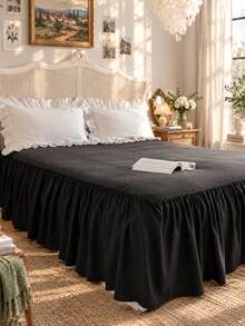 1pc Bed Skirt, Bedding, Soft & Breathable Bed Sheet With Ruffled Hem And Elastic Corners, Comfortable Sleep, Lightweight & Elegant, Cloud-Like Soft Touch, Fits Twin, Full, Queen, King Size Beds, Machine Washable, Princess Style Room Decor - Black - View 1