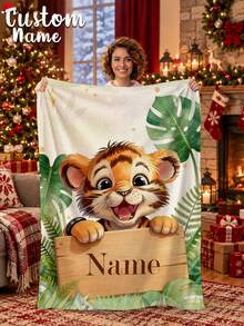 1pc Customizable Blanket, Multipurpose For Bedroom, Living Room Sofa, Outdoor Beach Camping, Pets, Personalized Family/Pet/Couple Text Printed Bedding, Personalized Christmas Gift, Family Gift, Birthday Gift, Gift For Friends, Gift For Her, Gift For Son/Daughter - Style 6 - View 1