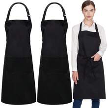 2 Packs Aprons With 2 Pockets Cooking Chef Kitchen Adjustable Bib Apron For Women Men, Black - Multicolor - View 9