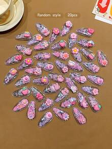 20pcs Random Pink Sweet Style Flower BB Hair Clips, Suitable For Daily Use Hair Accessories - Multicolor - View 5