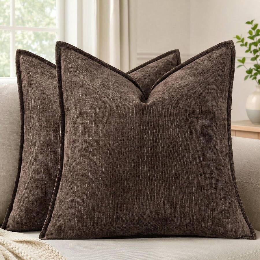 1pc (Pillow Insert Not Included) Coffee Chenille Sofa Pillow Cover, Bed Pillowcase, Neutral Nordic Farmhouse Style Soft Cushion Cover, All-Season Versatile Bamboo Joint Pattern - Coffee Brown - View 1