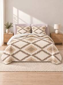 3pcs Milk Coffee Ivory Pattern Quilted Bedding Set (1 Bedspread, 2 Pillowcases, Pillow Inserts Not Included) Breathable Comfortable All Season Holiday Gift Suitable For Hotel, Guest House, Bedroom, Ultra Soft Breathable Absorbent Bedding - Multicolor - View 7