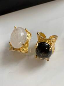 2pcs Exaggerated Fashion Resin Rings Set Suitable For Women's Daily Wear And Party - Yellow Gold - View 6