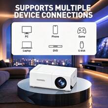 2026 Upgraded Mini Portable Projector, LCD Home Theater Projector With Built-In Speaker & Fast Focus, USB Powered, Compatible With Smartphone, Tablet, Laptop, TV Stick, For Movies, Gaming, Presentations & Home Entertainment - White - View 4