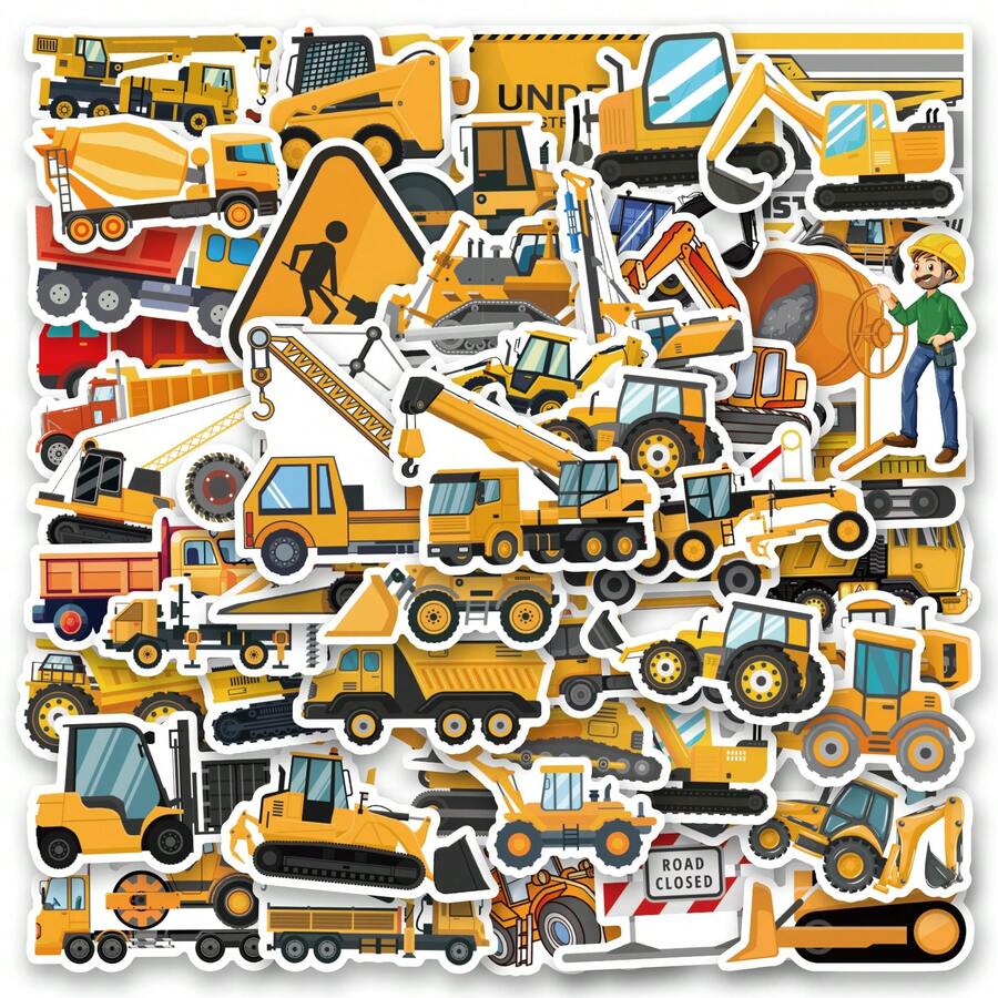 65PCS Engineering Vehicles Transportation Stickers, A Set Of Vibrant And Colorful Beautiful Stickers, Suitable For All Kinds Of Holidays, Party, Laptops, Tablet, Skateboards, Journals, Scrapbooks, Water Bottles Stickers - one-size - View 1