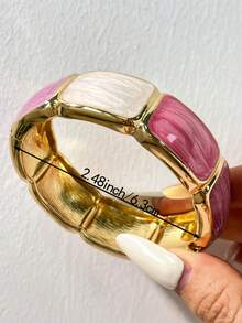 Pink Stackable Resin Bracelet Set, Exaggerated Wide Rhinestone Cross Bracelet, Bohemian Thick Marble Texture Gold Inlaid Personalized Bracelet, Party Holiday Fashion Jewelry, Perfect Gift For Girlfriend - Multicolor - View 7