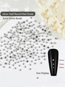 500pcs Metal Rivets Solid Hemispherical Millet Grain Design Art Decorative Nails, Hemispherical Small Round Dot Nail Art Accessories, Available Sizes 1mm/1.5mm/2mm, DIY, Commonly Used In Japanese Nail Salons Punk Style - Silver - View 5