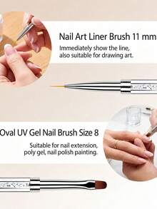 2/1pc Rhinestone Handle Professional Hard Gel Nail Brushes Dual-Ended Building Gel Brushes French Liner Brushes Acrylic Nails - Multicolor - View 4