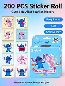 Lilo & Stitch Stitch Sticker Roll 200pcs Cartoon Decorative Stickers Blue Stitch Pink Angel Heart Elements Glitter Edge Stickers Roll-Up Design Easy Storage Scrapbooking Collage Notebook Phone Case Water Bottle Luggage Decoration Highly Attractive Cute Birthday Gift Best Friend Gift Sticker Set Fun DIY Sticker Goodies - Multicolor - View 1