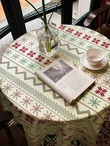 1pc Vintage Bohemian Geometric Round Tablecloth, Fabric Table Cover, Suitable For Party, Gathering And Home Decor - Multicolor - View 4