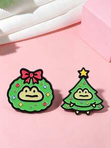 Novelty Christmas Themed Frog Enamel Pin Set, Cute Frog In Wreath Brooch, Frog Christmas Tree Badge, Holiday Decor For Backpack Hat And Clothing - Multicolor - View 2