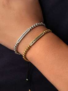 1pc Men's Minimalist Rhinestone Bracelet, Adjustable Woven Crystal Band, Hip-Hop Style Iconic Jewelry, Daily Party Gift - Style 1 - View 7