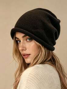 Acrylic Knit Beanie With Drawstring, Stretchy, Breathable Fabric, Earmuff Design, Hand Washable For Warm Urban Style. - Multicolor - View 1