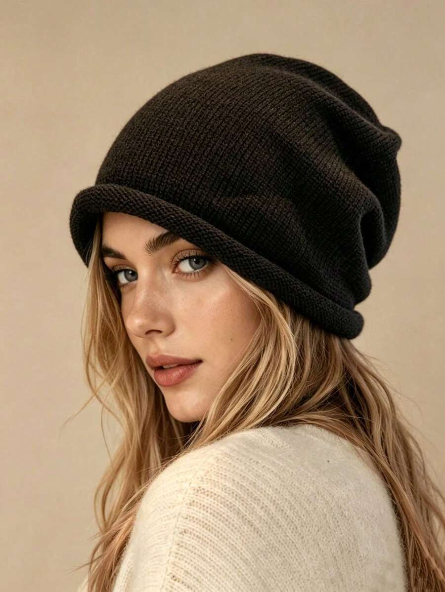 Acrylic Knit Beanie With Drawstring, Stretchy, Breathable Fabric, Earmuff Design, Hand Washable For Warm Urban Style. - Multicolor - View 1