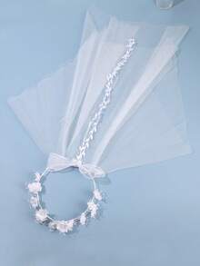 1Pc Bohemian Style Flower Pearl Veil, French Vintage Bridal Flower Crown, Wedding/Photoshoot/Vacation Head Accessory - Multicolor - View 7