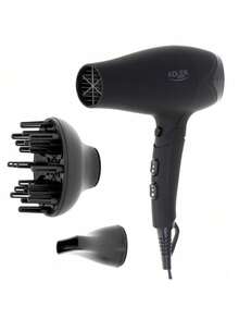 Adler Hair Dryer With Diffuser, Ionic Hair Dryer, Soft-Touch Rubberized Hair Dryer - 2100W (Max 2500W), Cold Shot, Foldable Handle, Concentrator & Diffuser Included, Black - EU E Type Plug(220-240V) - View 2